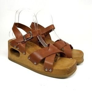 Dr. Scholl's Brown Leather Platform Wool Sandals Size 8